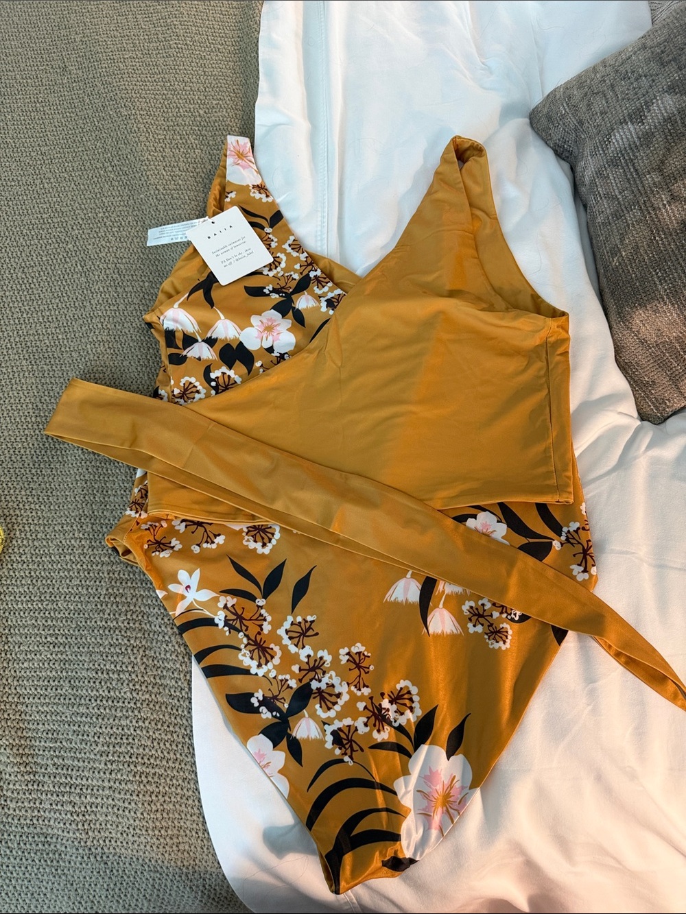 Mustard Floral One-Shoulder Swim One-Piece